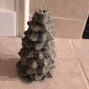 Pottery Barn Glittering Silver Tree Candle